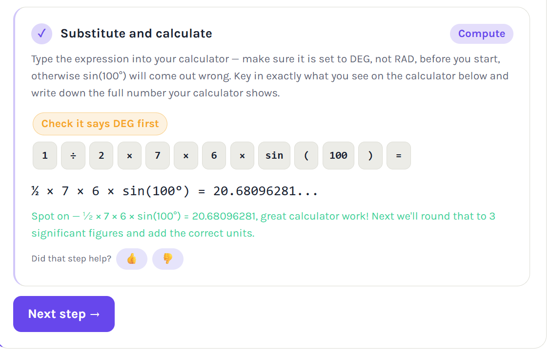 Step 2 of 3, substituting into the formula and using a calculator
